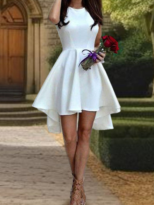 A-line Jewel Pleated Short/Mini Satin Dress