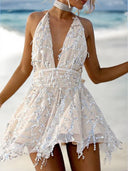 A-line Halter Ruffles Short/Mini Dress