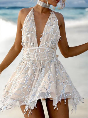 A-line Halter Ruffles Short/Mini Dress