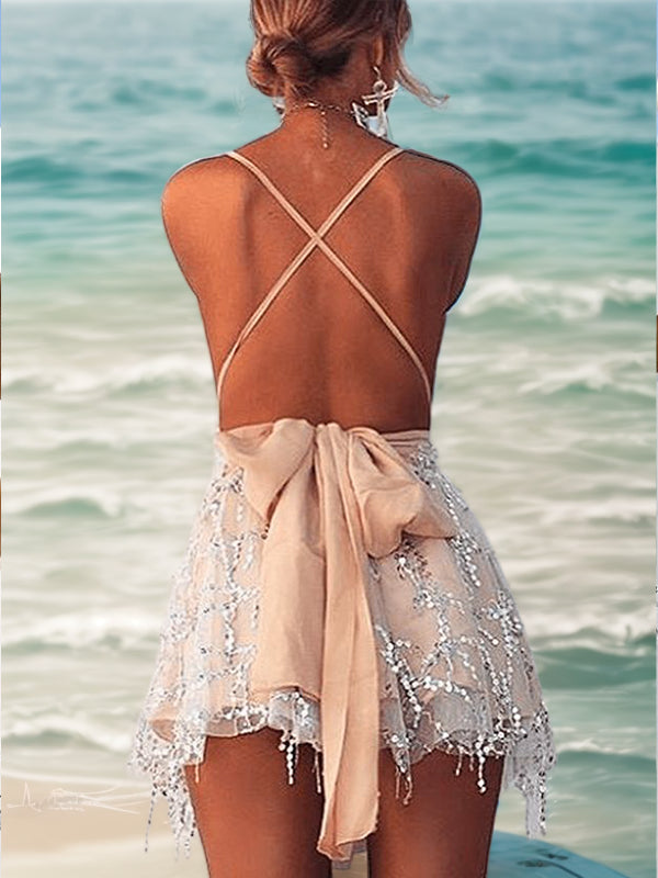 A-line Halter Ruffles Short/Mini Dress
