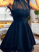 A-line Jewel Ruffles Short/Mini Chiffon Dress
