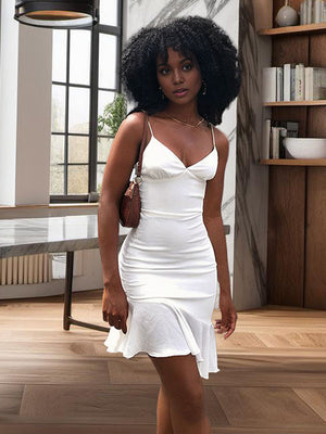 Sheath V-neck Ruffles Short/Mini Jersey Dress