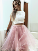 A-line Bateau Ruffles Knee-Length Tulle Dress