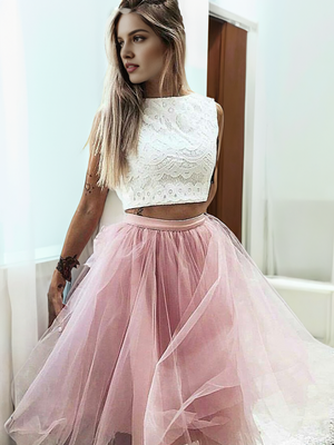 A-line Bateau Ruffles Knee-Length Tulle Dress