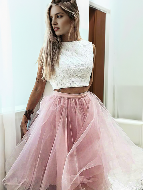 A-line Bateau Ruffles Knee-Length Tulle Dress