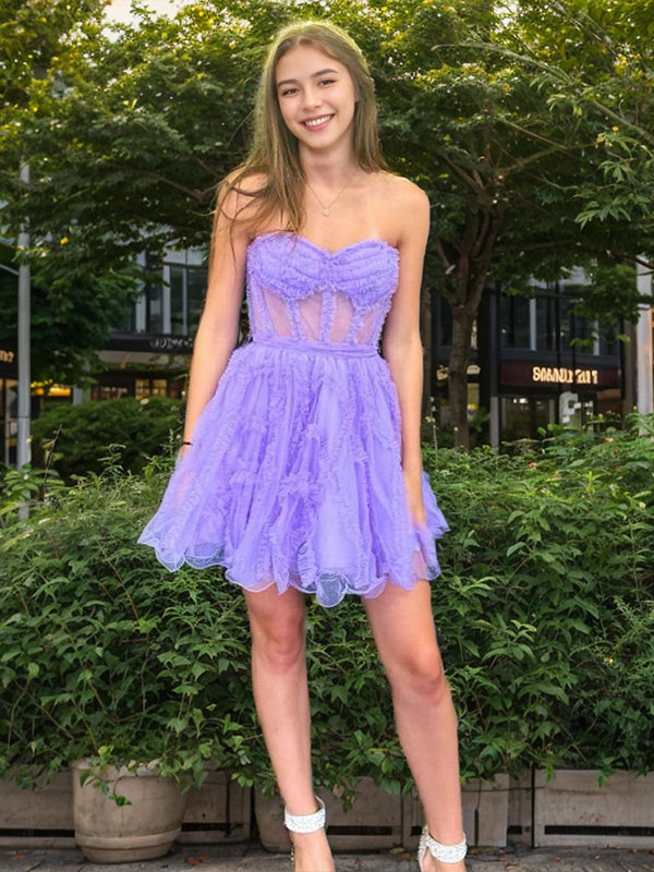 A-line Sweetheart Ruffles Short/Mini Tulle Corset Dress