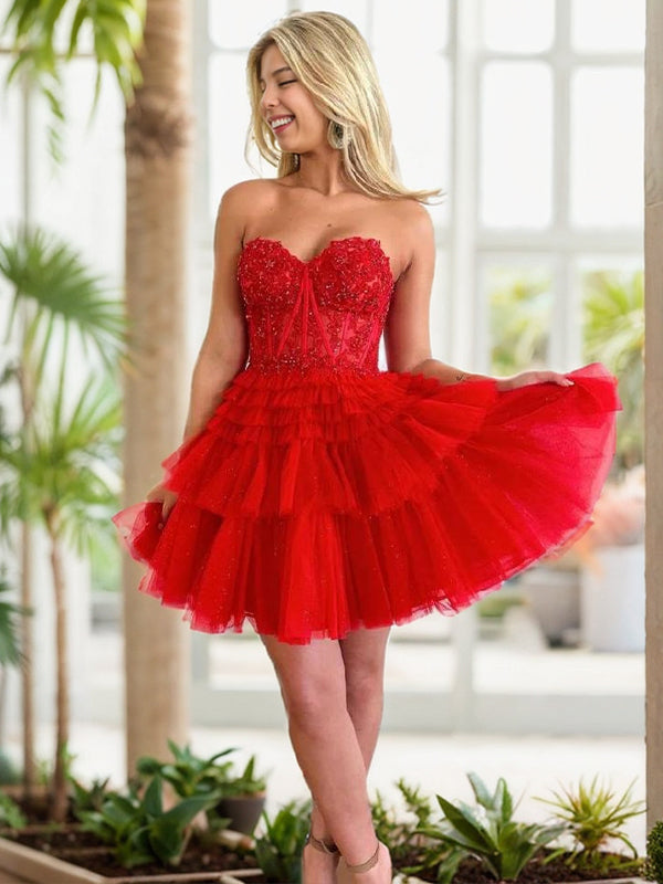 A-line Sweetheart Appliques Lace Short/Mini Tulle Corset Dress