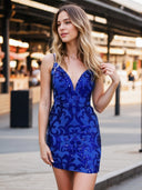 Sheath V-neck Short/Mini Lace Dress