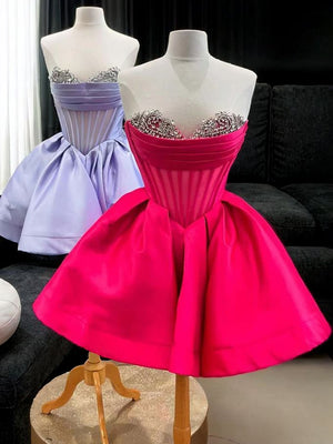 A-line Sweetheart Beading Short/Mini Satin Corset Dress