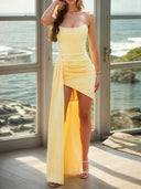 Sheath Straight Pleated Floor-Length Satin Corset Dress