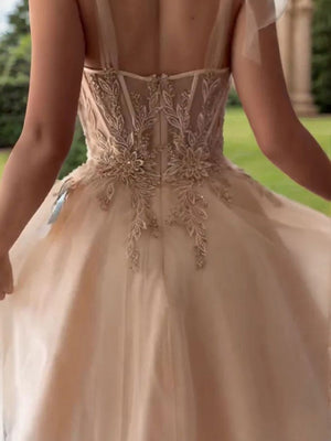 A-line Straps Appliques Lace Short/Mini Tulle Corset Dress