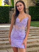 Sheath V-neck Appliques Lace Short/Mini Lace Corset Dress