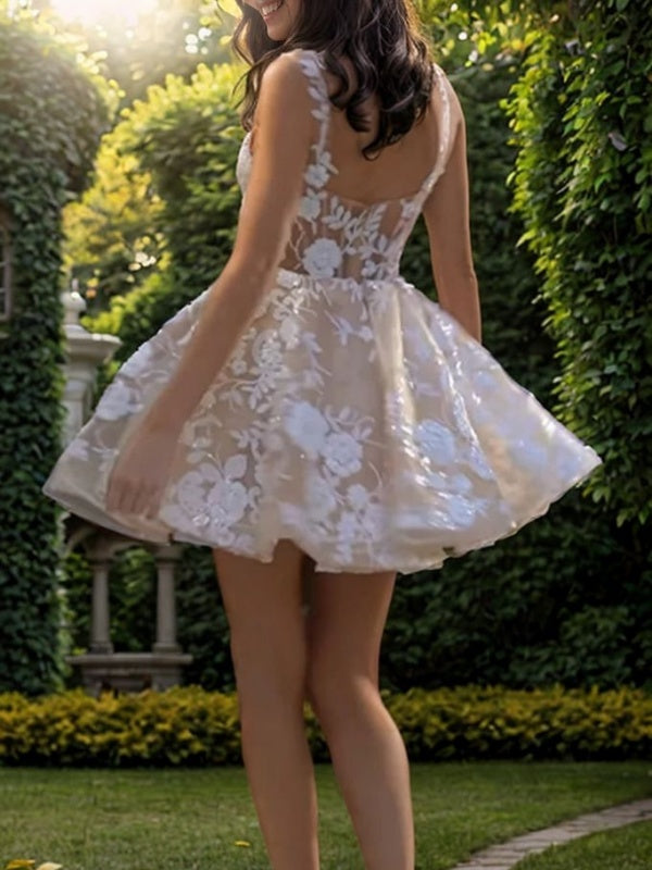 A-line Straps Sequin Short/Mini Lace Corset Dress