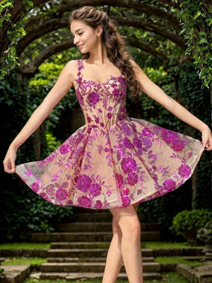 A-line Straps Sequin Short/Mini Lace Corset Dress