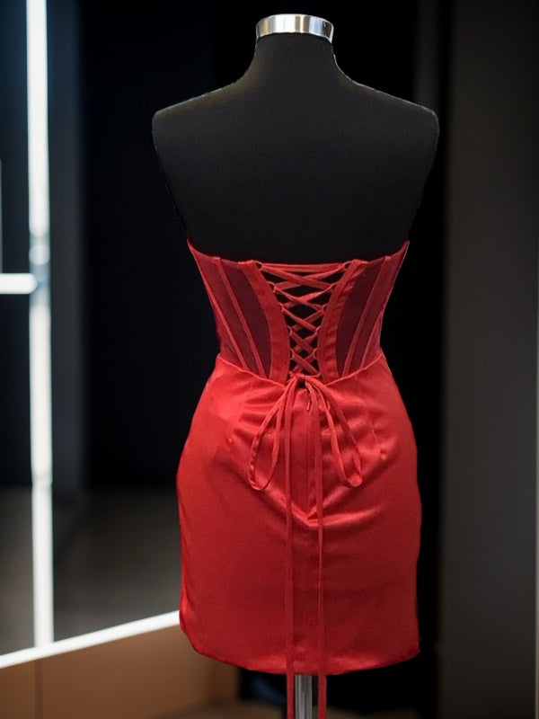 Sheath Straight Pleated Short/Mini Silk like Satin Corset Dress