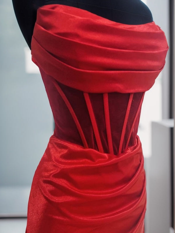 Sheath Straight Pleated Short/Mini Silk like Satin Corset Dress