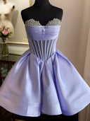A-line Sweetheart Beading Short/Mini Satin Corset Dress
