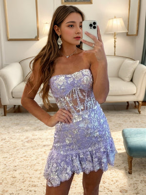 Sheath Straight Sequin Short/Mini Tulle Corset Dress