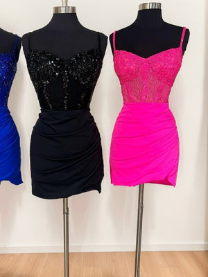 Sheath Spaghetti Straps Appliques Lace Short/Mini Jersey Corset Dress