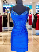 Sheath Spaghetti Straps Pleated Short/Mini Corset Dress