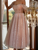 A-line Off-the-Shoulder Pleated Ankle-Length Corset Dress