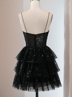 A-line Spaghetti Straps Cascading Ruffles Short/Mini Corset Dress