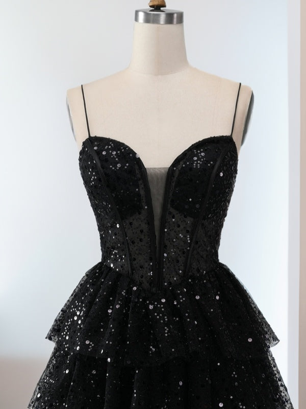 A-line Spaghetti Straps Cascading Ruffles Short/Mini Corset Dress