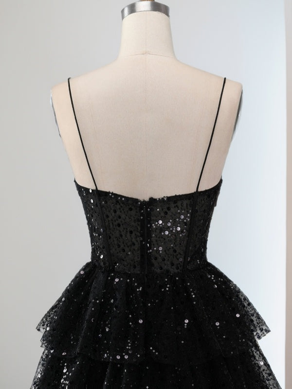 A-line Spaghetti Straps Cascading Ruffles Short/Mini Corset Dress