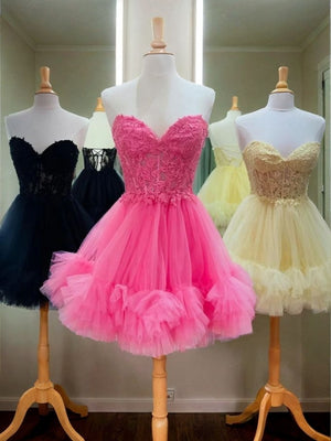 A-line Sweetheart Appliques Lace Short/Mini Tulle Corset Dress