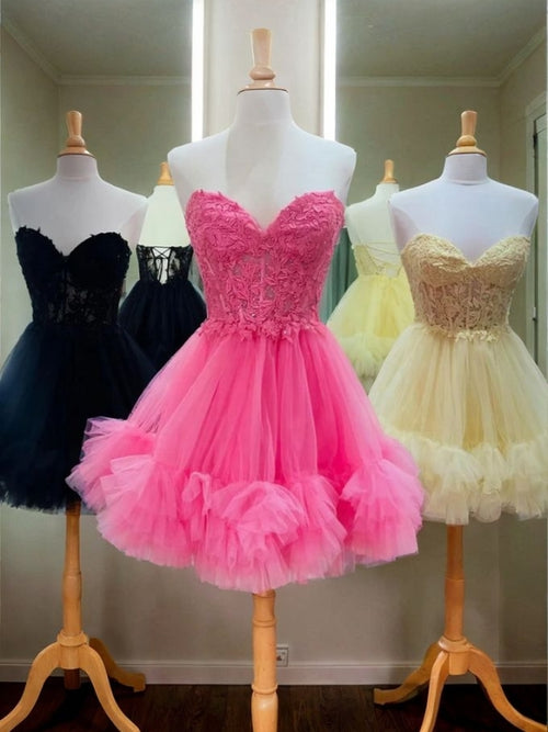 A-line Sweetheart Appliques Lace Short/Mini Tulle Corset Dress