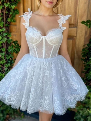 A-line Sweetheart Ruffles Short/Mini Lace Corset Dress