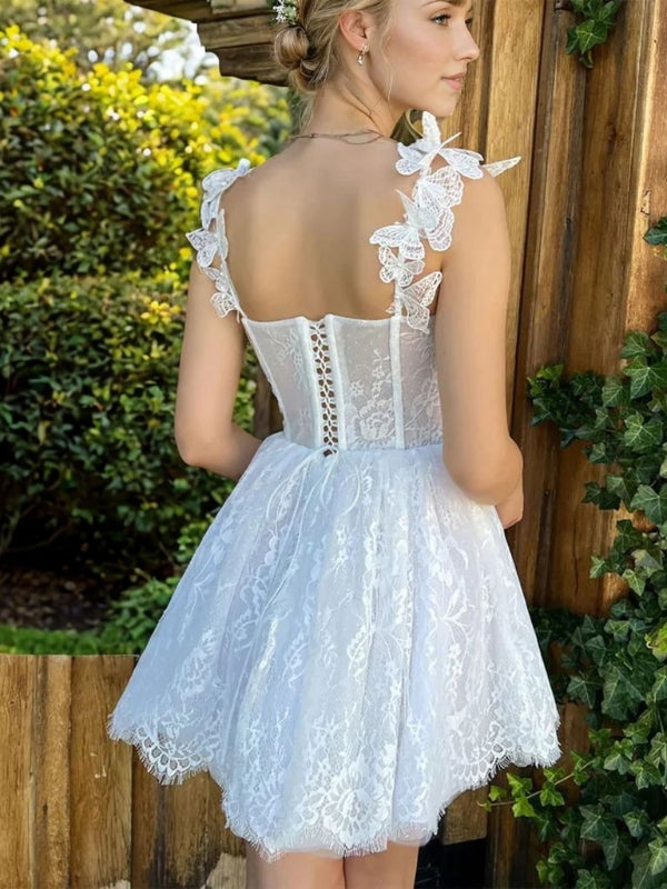 A-line Sweetheart Ruffles Short/Mini Lace Corset Dress