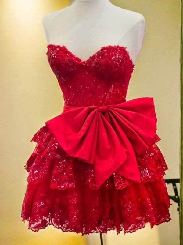 A-line Sweetheart Bow Short/Mini Tulle Corset Dress