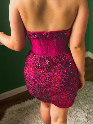Sheath Sweetheart Sequin Short/Mini Corset Dress
