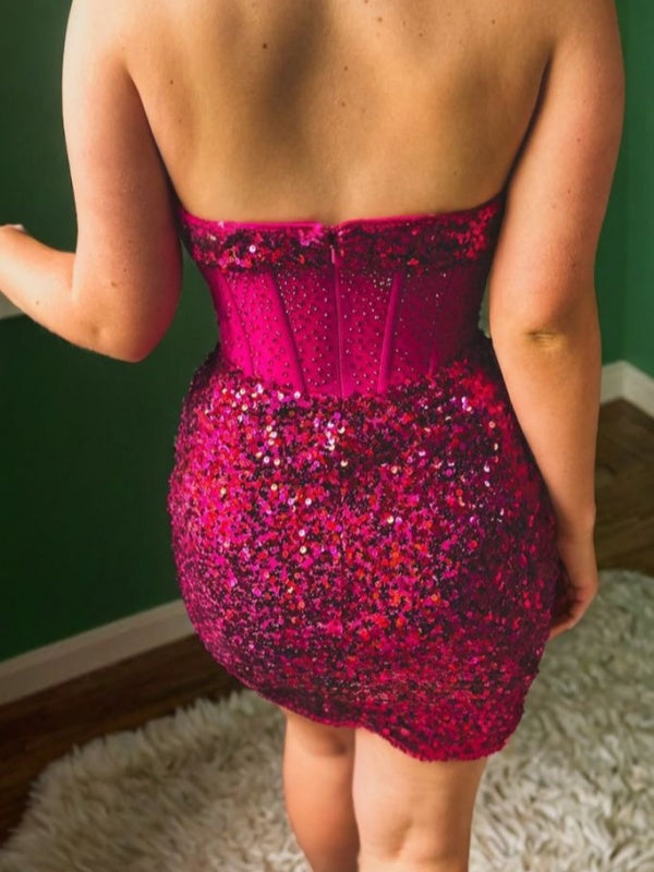 Sheath Sweetheart Sequin Short/Mini Corset Dress