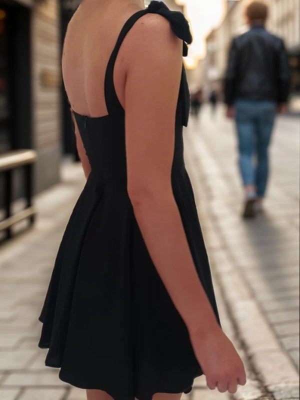 A-line Straps Bow Short/Mini Stretch Crepe Dress