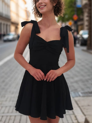A-line Straps Bow Short/Mini Stretch Crepe Dress