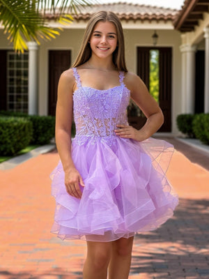 A-line Straps Appliques Lace Short/Mini Tulle Corset Dress