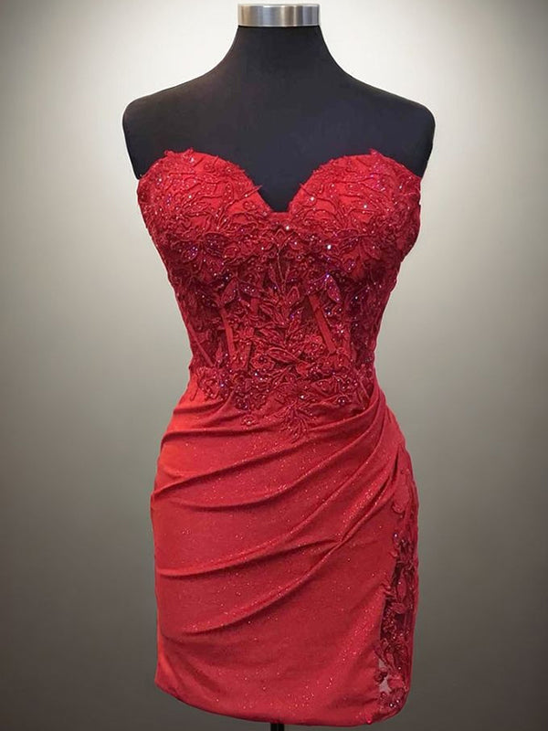 Sheath Sweetheart Appliques Lace Short/Mini Corset Dress