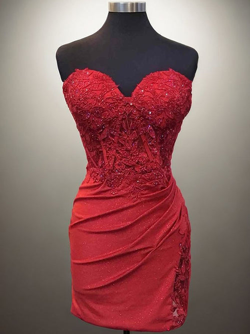 Sheath Sweetheart Appliques Lace Short/Mini Corset Dress