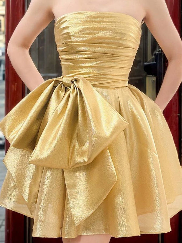 A-line Straight Bow Short/Mini Dress