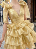 A-line V-neck Cascading Ruffles Short/Mini Dress