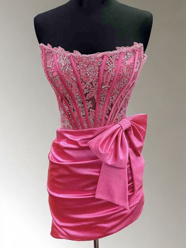 Sheath Straight Bow Short/Mini Silk Like Satin Corset Dress