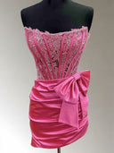 Sheath Straight Bow Short/Mini Silk Like Satin Corset Dress