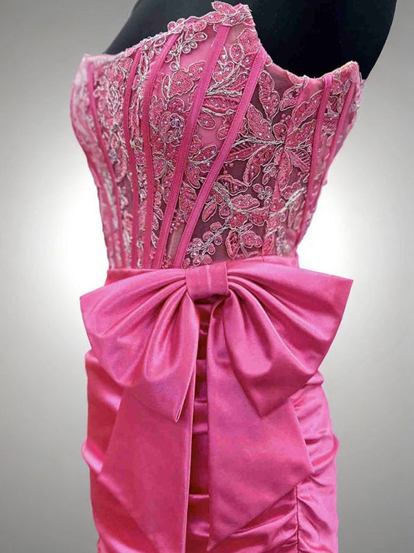 Sheath Straight Bow Short/Mini Silk Like Satin Corset Dress