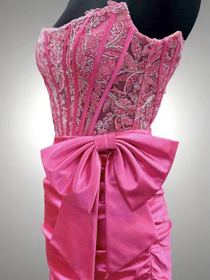 Sheath Straight Bow Short/Mini Silk Like Satin Corset Dress