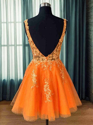 A-line V-neck Appliques Lace Short/Mini Tulle Corset Dress