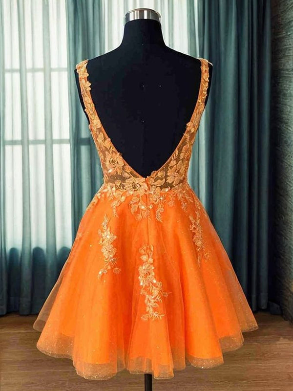 A-line V-neck Appliques Lace Short/Mini Tulle Corset Dress