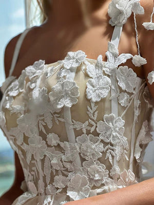 A-line Spaghetti Straps Appliques Lace Short/Mini Lace Corset Dress