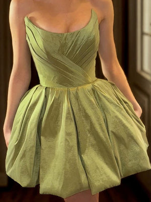 A-line Straight Pleated Short/Mini Taffeta Dress